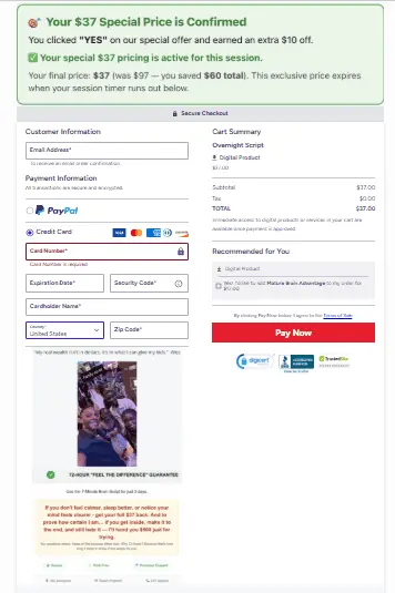 Overnight Script checkout page
